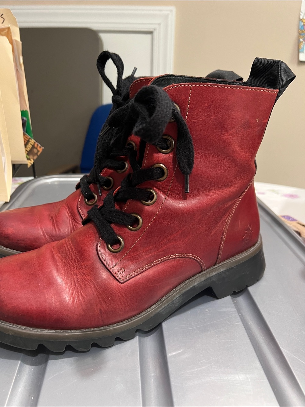 Fly London Red Leather Combat Boots US 11, UK 9, EU 42 could be unisex - Picture 4 of 13